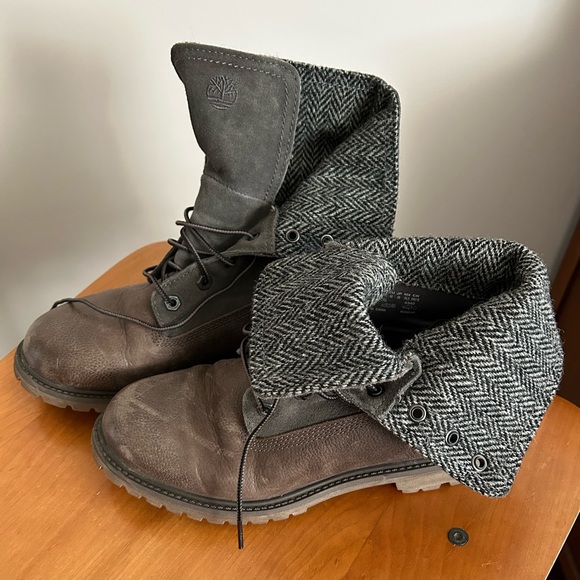 Timberland Boots with Tweed Lining Brown Gray Size 9 - Picture 2 of 11